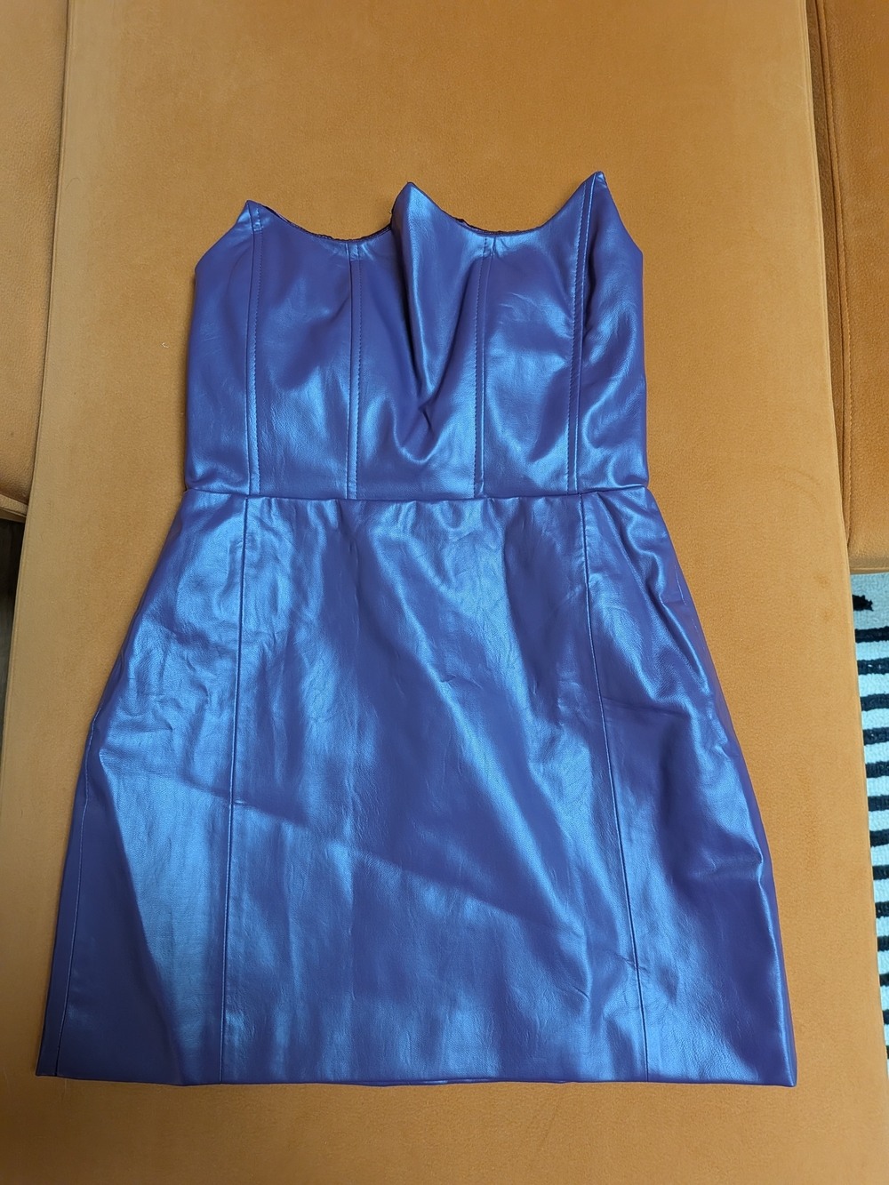 CIAO BY CC Issa Mini Dress Faux Leather Strapless Structured Party Purple Small